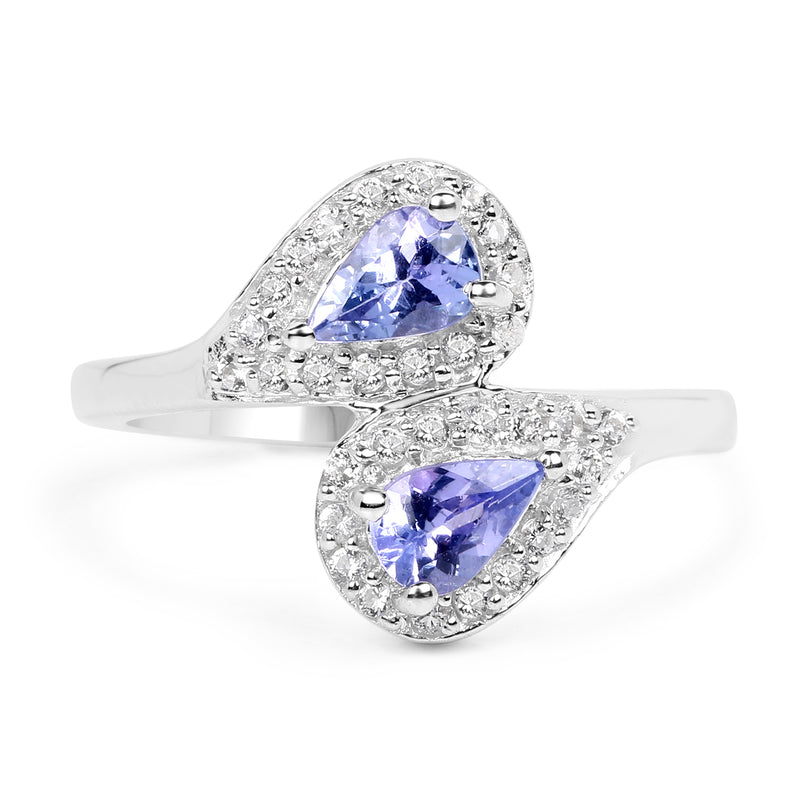 1.06 Carat Genuine Tanzanite and White Topaz .925 Sterling Silver Ring