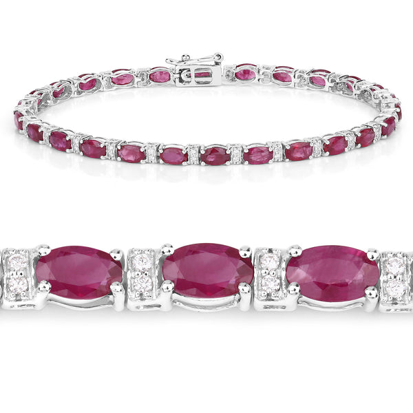 6.77 Carat Genuine Ruby and White Diamond 14K White Gold Bracelet