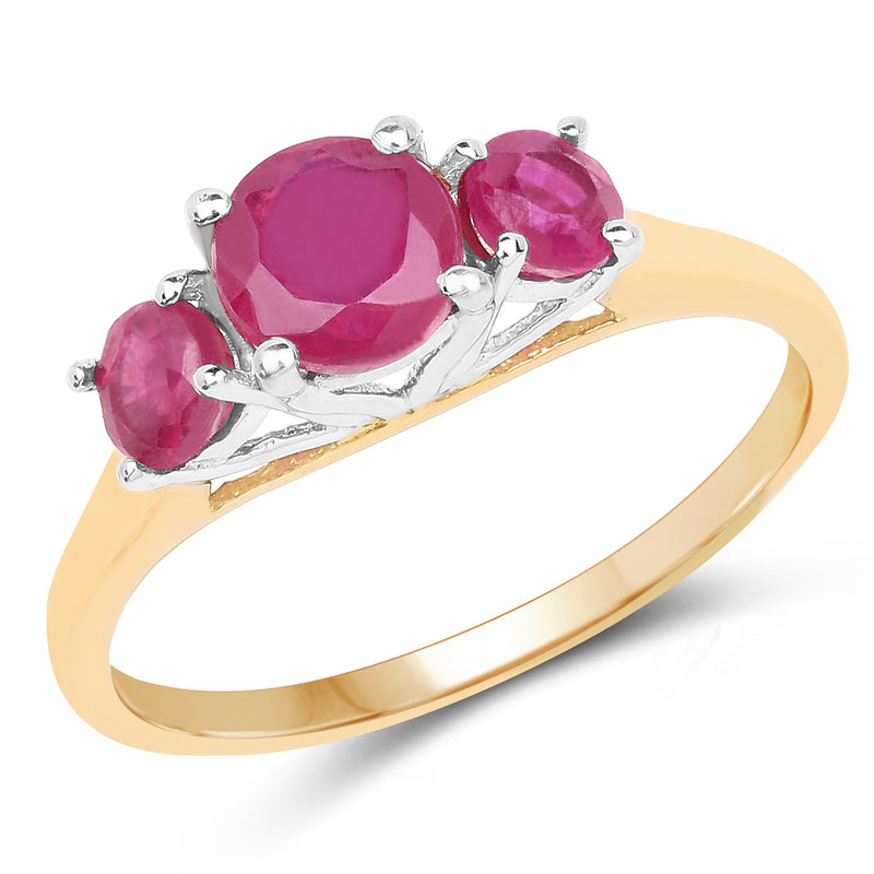 14K Yellow Gold Plated 2.01 Carat Genuine Glass Filled Ruby .925 Sterling Silver Ring