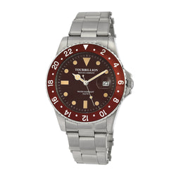 TOURBILLION WATCH COMPANY VINTAGE COLLECTION WATCH SILVER CASE BROWN DIAL WITH INDEX AND BROWN ALUMINUM BEZEL WITH STAINLESS STEEL EXPANDABLE STRAP