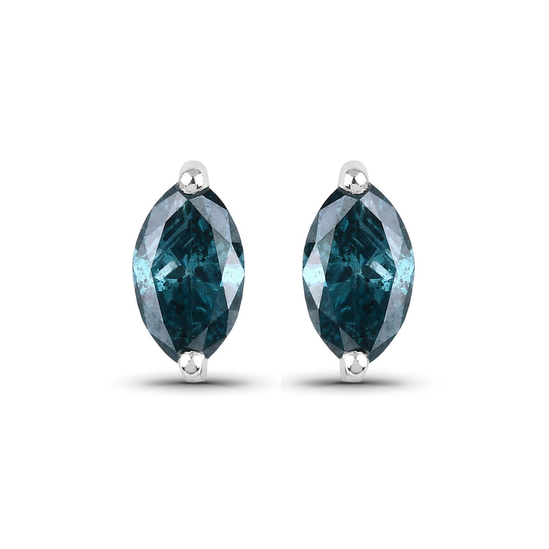 0.57 Carat Genuine Blue Diamond 14K White Gold Earrings