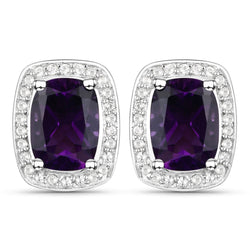 2.81 Carat Genuine Amethyst and White Topaz .925 Sterling Silver Earrings