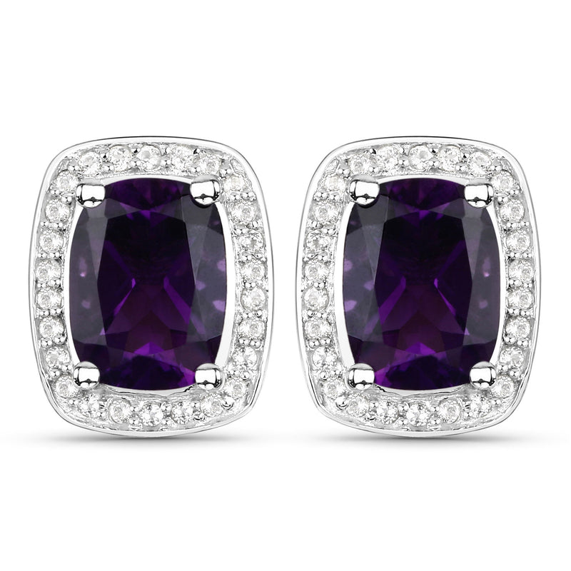 2.81 Carat Genuine Amethyst and White Topaz .925 Sterling Silver Earrings