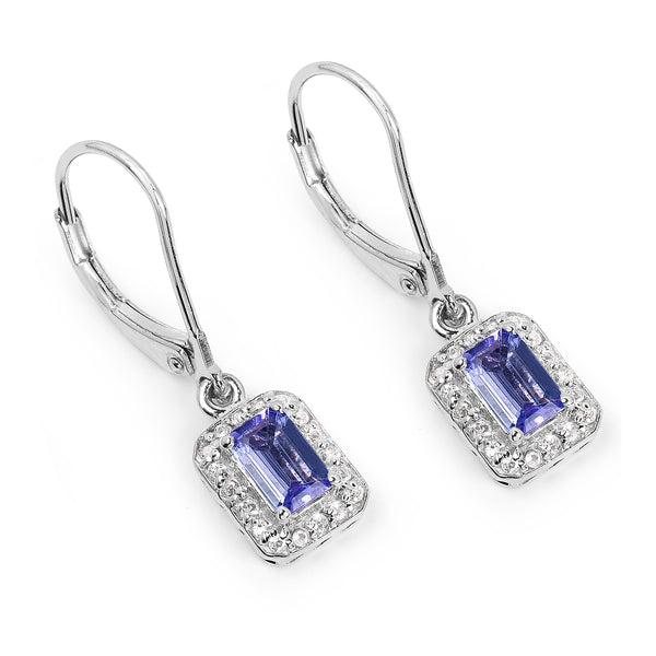 1.48 Carat Genuine Tanzanite and White Topaz .925 Sterling Silver Earrings