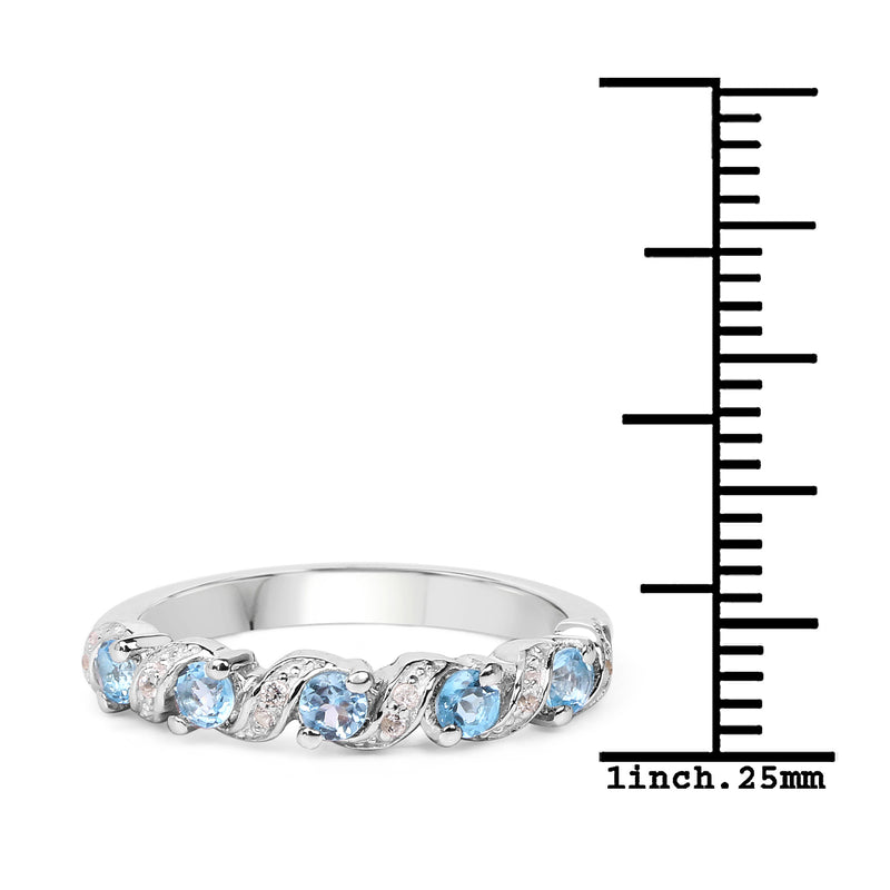 0.64 Carat Genuine Swiss Blue Topaz and White Topaz .925 Sterling Silver Ring