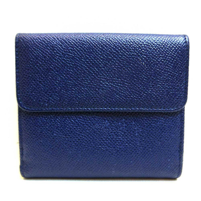 Bvlgari Mini Wallet Navy Blue Tri-Fold Clip Square Mens Womens Leather