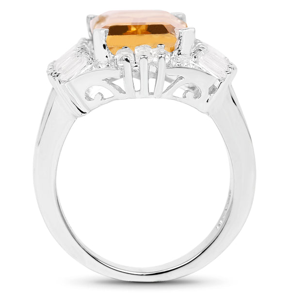 9.13 Carat Genuine Citrine & White Topaz .925 Sterling Silver Ring