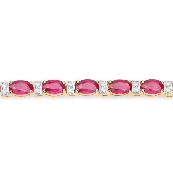 7.29 Carat Genuine Ruby and White Diamond 14K Yellow Gold Bracelet