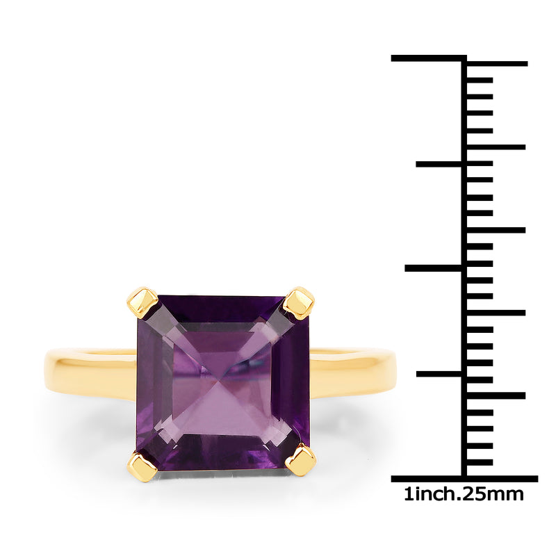 14K Yellow Gold Plated 4.62 Carat Genuine Amethyst .925 Sterling Silver Ring