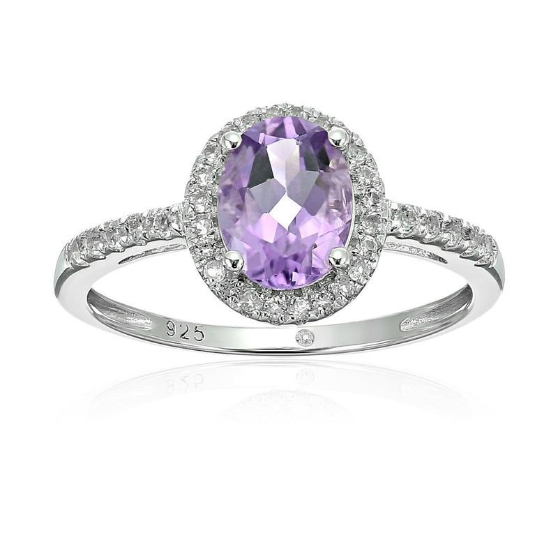 925 Sterling Silver Women Halo Ring African Amethyst and Topaz