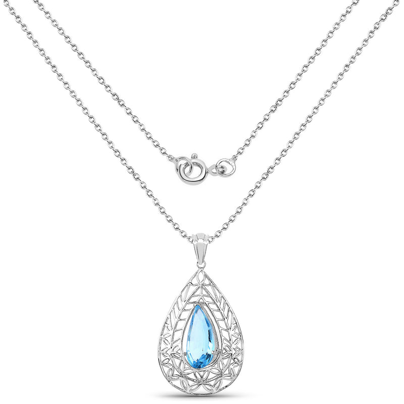 7.20 Carat Genuine Swiss Blue Topaz .925 Sterling Silver Pendant