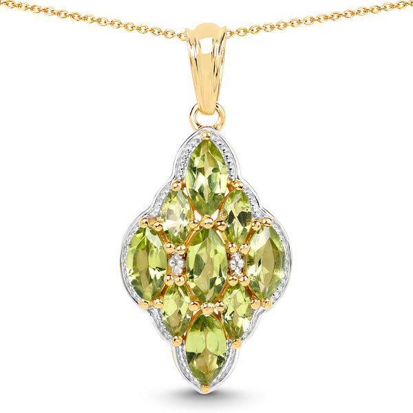 14K Yellow Gold Plated 4.02 Carat Genuine Peridot & White Topaz .925 Sterling Silver Pendant