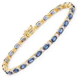 8.07 Carat Genuine Blue Sapphire and White Diamond 14K Yellow Gold Bracelet