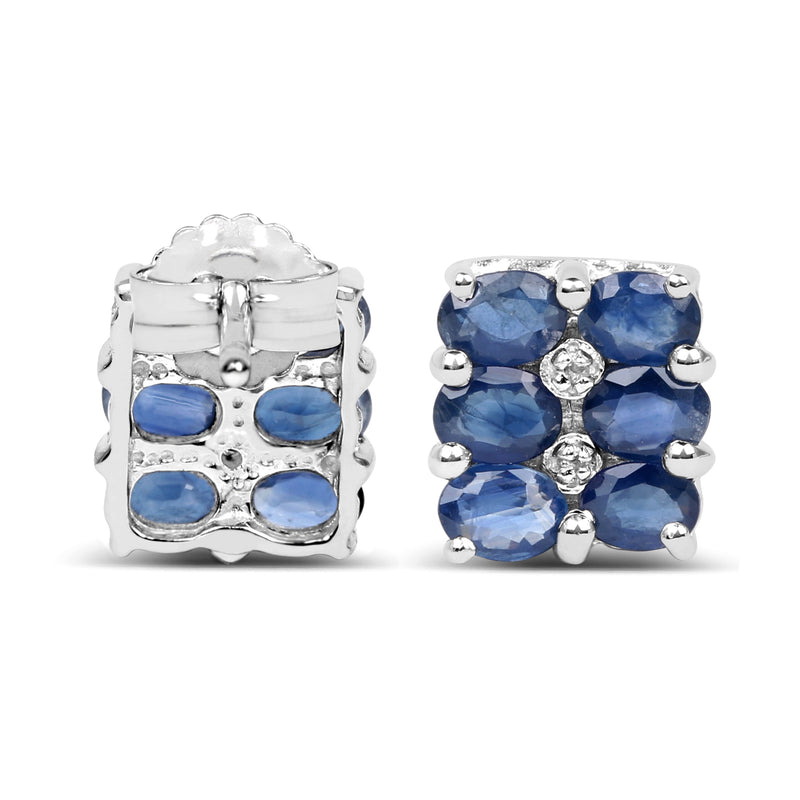 2.66 Carat Genuine Blue Sapphire and White Diamond .925 Sterling Silver Earrings