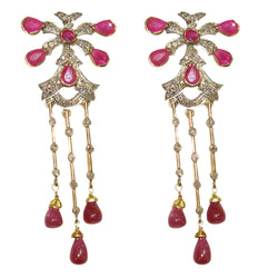 Diamond & Ruby Chandelier Earrings 18k Yellow Gold Fine Jewelry Gift