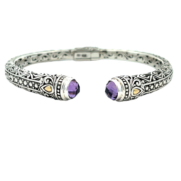 Amethyst Bangle Bracelet Sterling Silver 18KT Gold