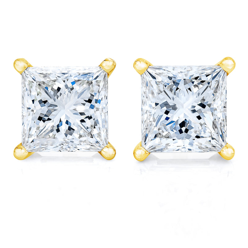 14K Yellow Gold 1/2 Cttw Princess-Cut Square Near Colorless Diamond Classic 4-Prong Solitaire Stud Earrings (J-K Color, I1-I2 Clarity)