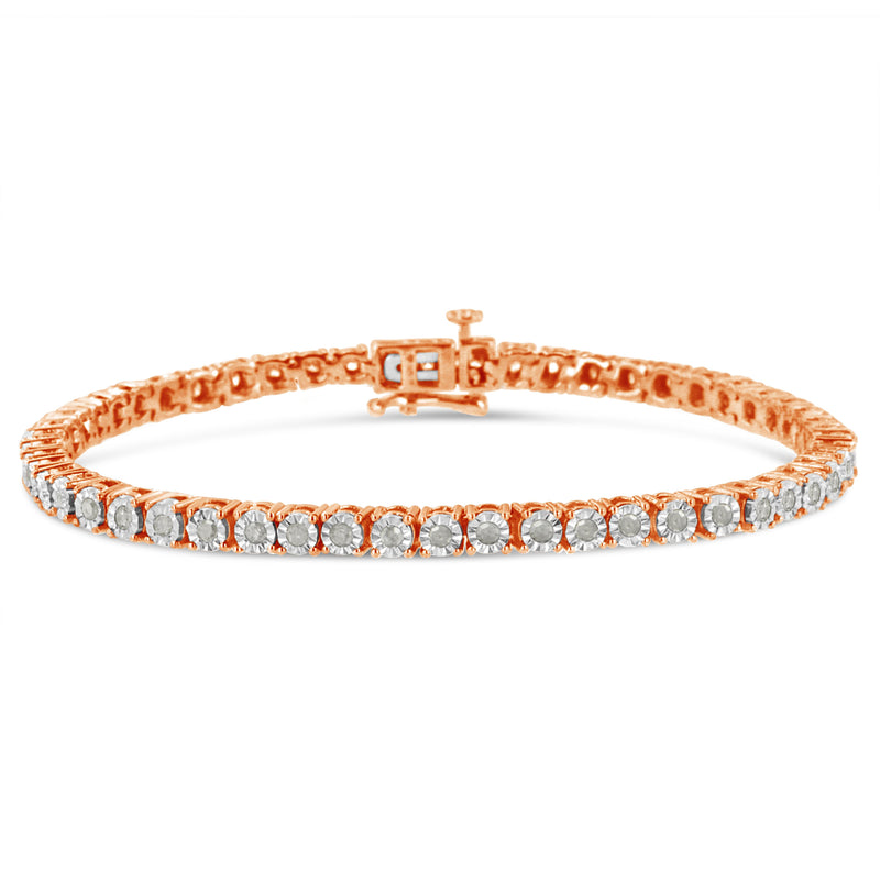 .925 Sterling Silver 1.0 Cttw Miracle-Set Diamond Round Faceted Bezel Tennis Bracelet (I-J Color, I3 Clarity) - 7"