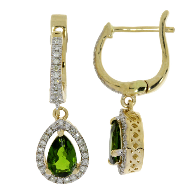 Tourmaline Diamond Dangle Earrings 14KT Yellow Gold