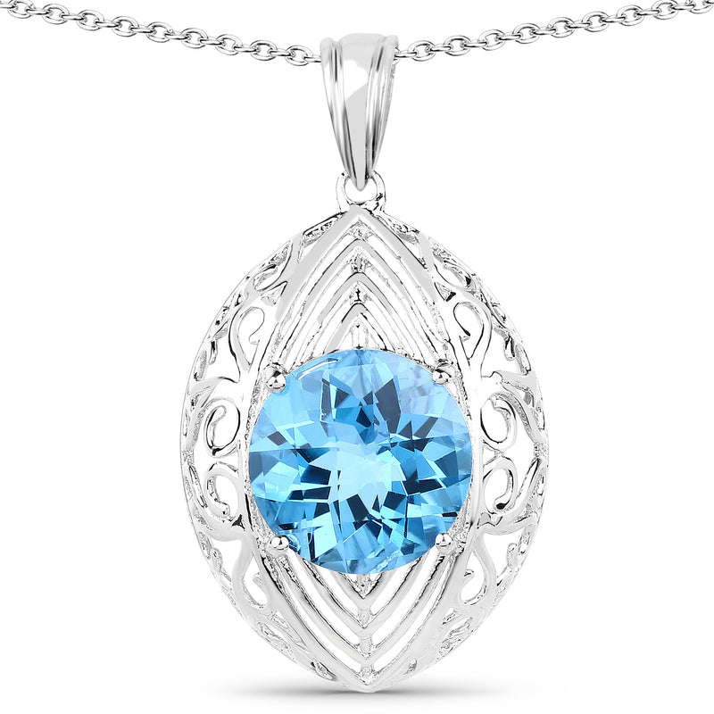 7.50 Carat Genuine Swiss Blue Topaz .925 Sterling Silver Pendant