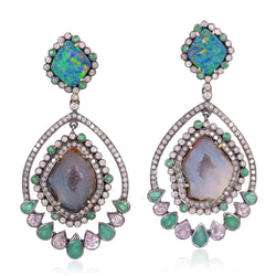 Green Emerald Dangle Earrings 925 Silver 18k Gold Diamond Fine Jewelry ct
