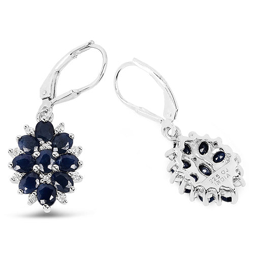 3.94 Carat Blue Sapphire and White Zircon .925 Sterling Silver Earrings