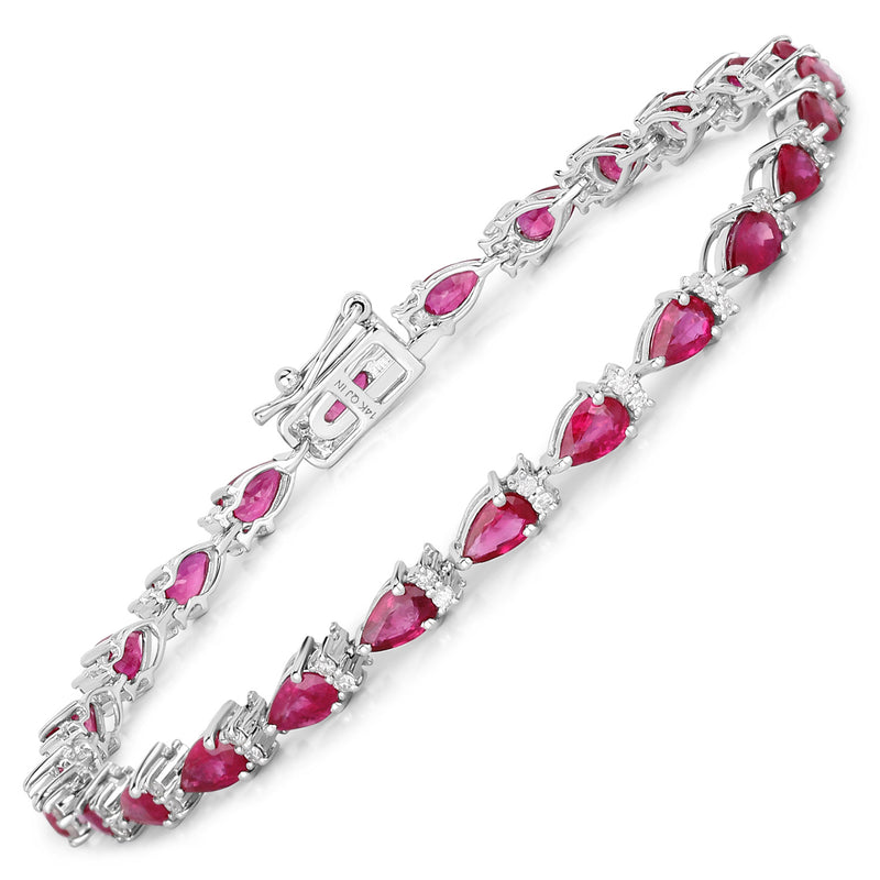 6.65 Carat Genuine Ruby and White Diamond 14K White Gold Bracelet