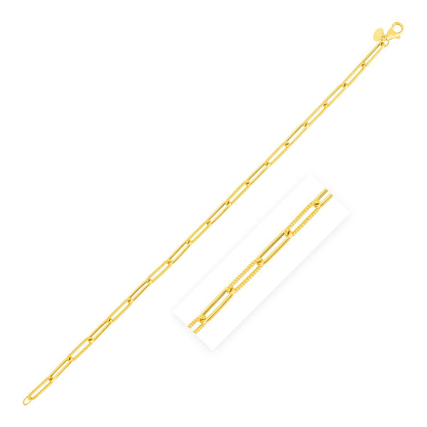 14k Yellow Gold 7 1/2 inch Texture Paperclip Chain Bracelet