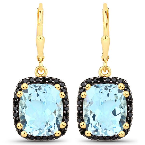 10.30 Carat Genuine Blue Topaz and Black Spinel .925 Sterling Silver Earrings