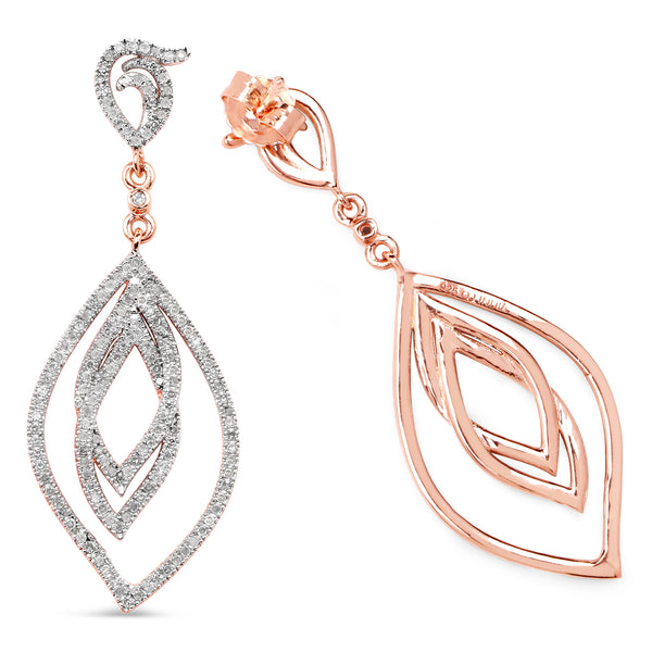 14K Rose Gold Plated 0.92 Carat Genuine White Diamond .925 Sterling Silver Earrings