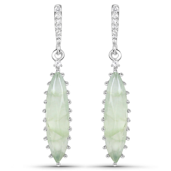 8.35 Carat Genuine Prehnite and White Topaz .925 Sterling Silver Earrings