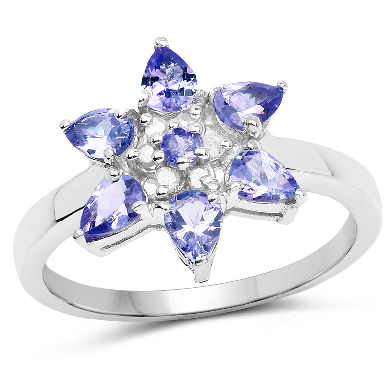 0.95 Carat Genuine Tanzanite and White Diamond .925 Sterling Silver Ring