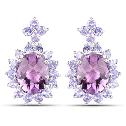 8.92 Carat Genuine Amethyst and Tanzanite .925 Sterling Silver Earrings