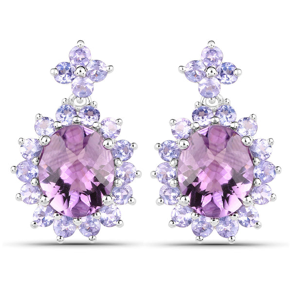 8.92 Carat Genuine Amethyst and Tanzanite .925 Sterling Silver Earrings