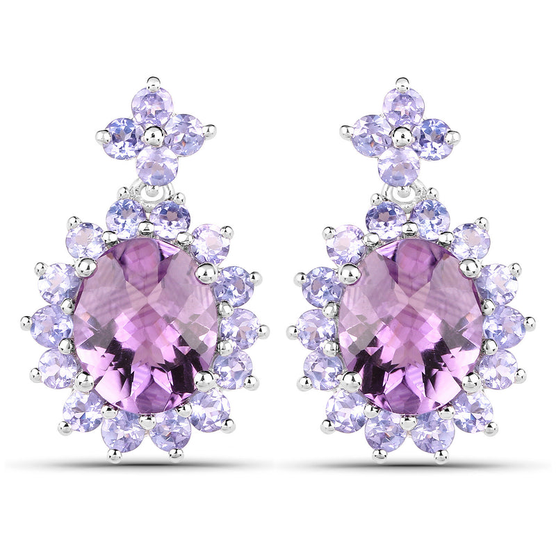 8.92 Carat Genuine Amethyst and Tanzanite .925 Sterling Silver Earrings