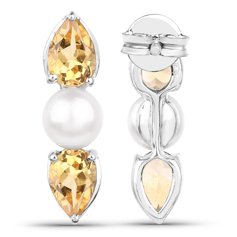 2.78 Carat Genuine Citrine and Pearl .925 Sterling Silver Earrings