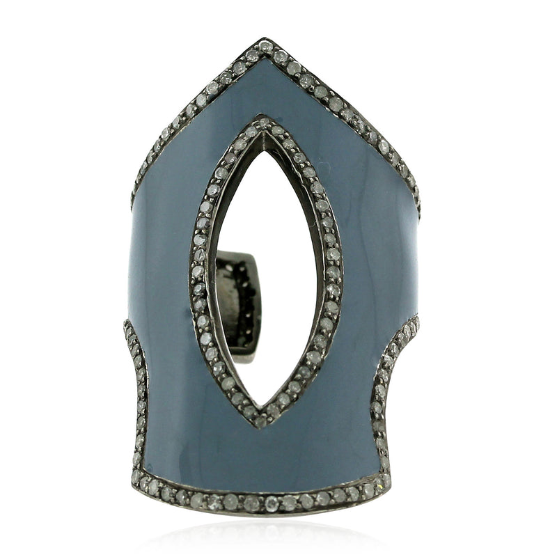 Pave Diamond Enamel Ring 925 Sterling Silver Women Jewelry Gift