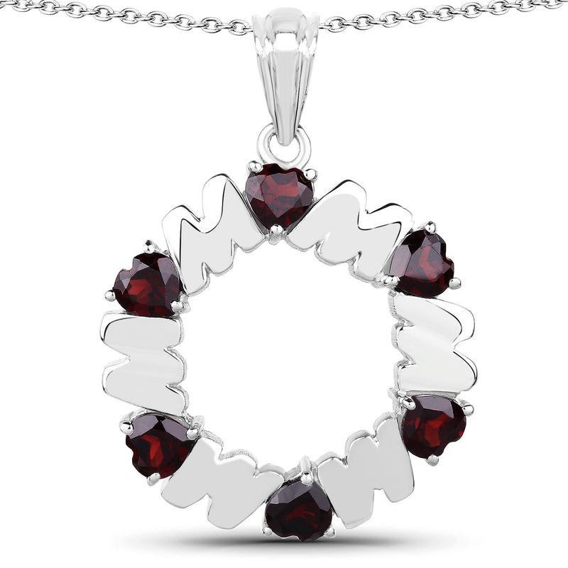 3.00 Carat Genuine Garnet .925 Sterling Silver Pendant