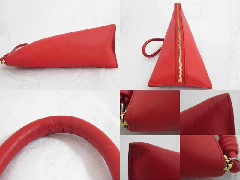 Loewe LOEWE Pouch Anagram Red Leather Clutch Bag Second Ladies