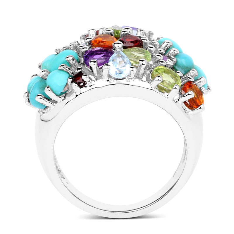 4.03 Carat Genuine Multi Stones .925 Sterling Silver Ring