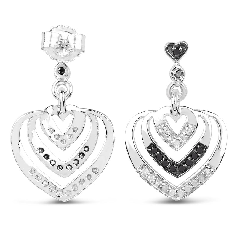 0.34 Carat Genuine White Diamond and Black Diamond .925 Sterling Silver Earrings