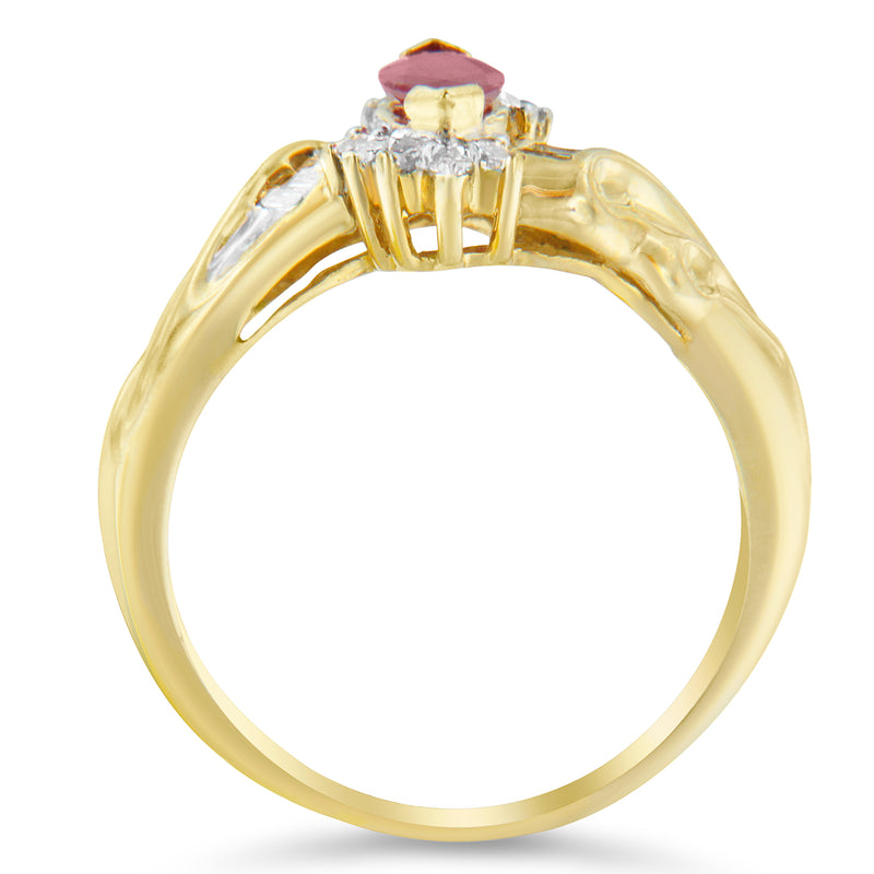 14K Yellow Gold 3/4ct TDW Treated Ruby Gemstone and Diamond Bypass Ring (I-J I1-I2)