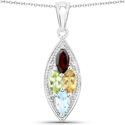 2.35 Carat Genuine Multi Stones .925 Sterling Silver Pendant