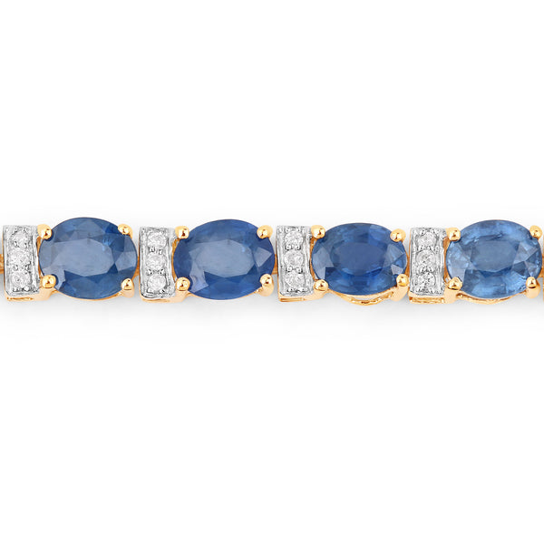 8.76 Carat Genuine Blue Sapphire and White Diamond 14K Yellow Gold Bracelet