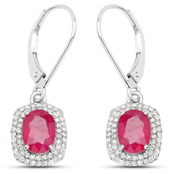 2.26 Carat Genuine Ruby and White Diamond 14K White Gold Earrings