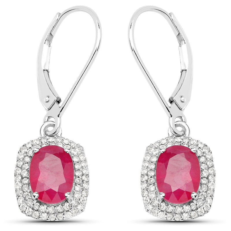 2.26 Carat Genuine Ruby and White Diamond 14K White Gold Earrings