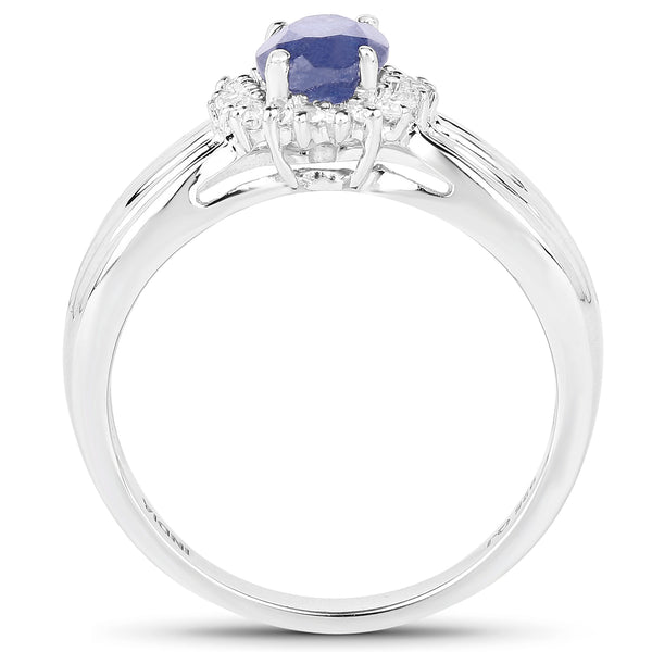 1.10 Carat Genuine Glass Filled Sapphire and White Topaz .925 Sterling Silver Ring