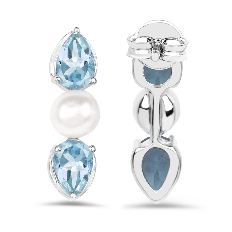 3.22 Carat Genuine Blue Topaz and Pearl .925 Sterling Silver Earrings