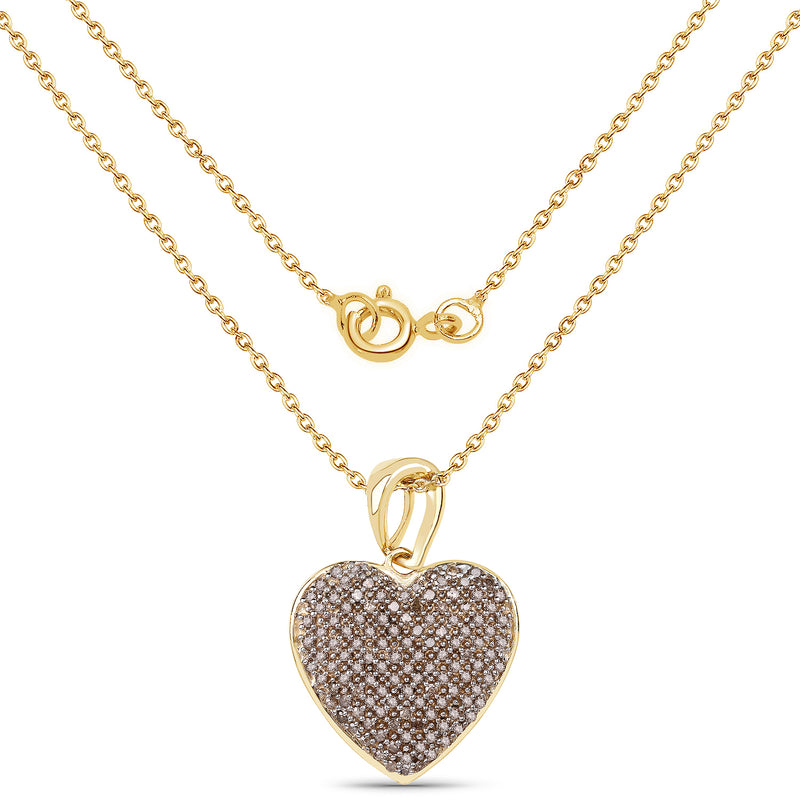 14K Yellow Gold Plated 0.68 Carat Genuine Champagne Diamond .925 Sterling Silver Heart Shape Pendant