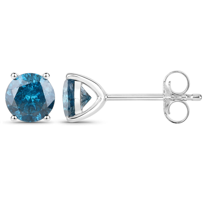 0.90 Carat Genuine Blue Diamond 14K White Gold Earrings